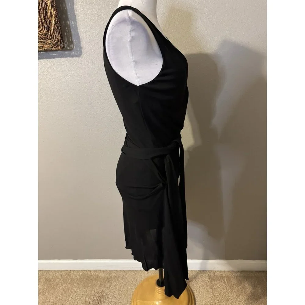 DVF Diane Von Furstenberg Wrap Dress 8 Black Sleeveless Dropped Waist Tie